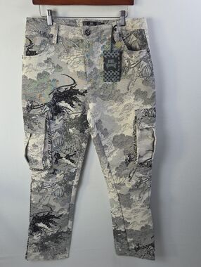 Rebel Vengeance Grim Reaper Skeleton Horse tapestry cargo pants Sz 32/30